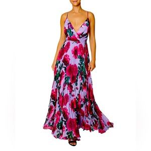 NWT Laundry by Shelli Segal Blooming Rose Pleated Maxi Dress